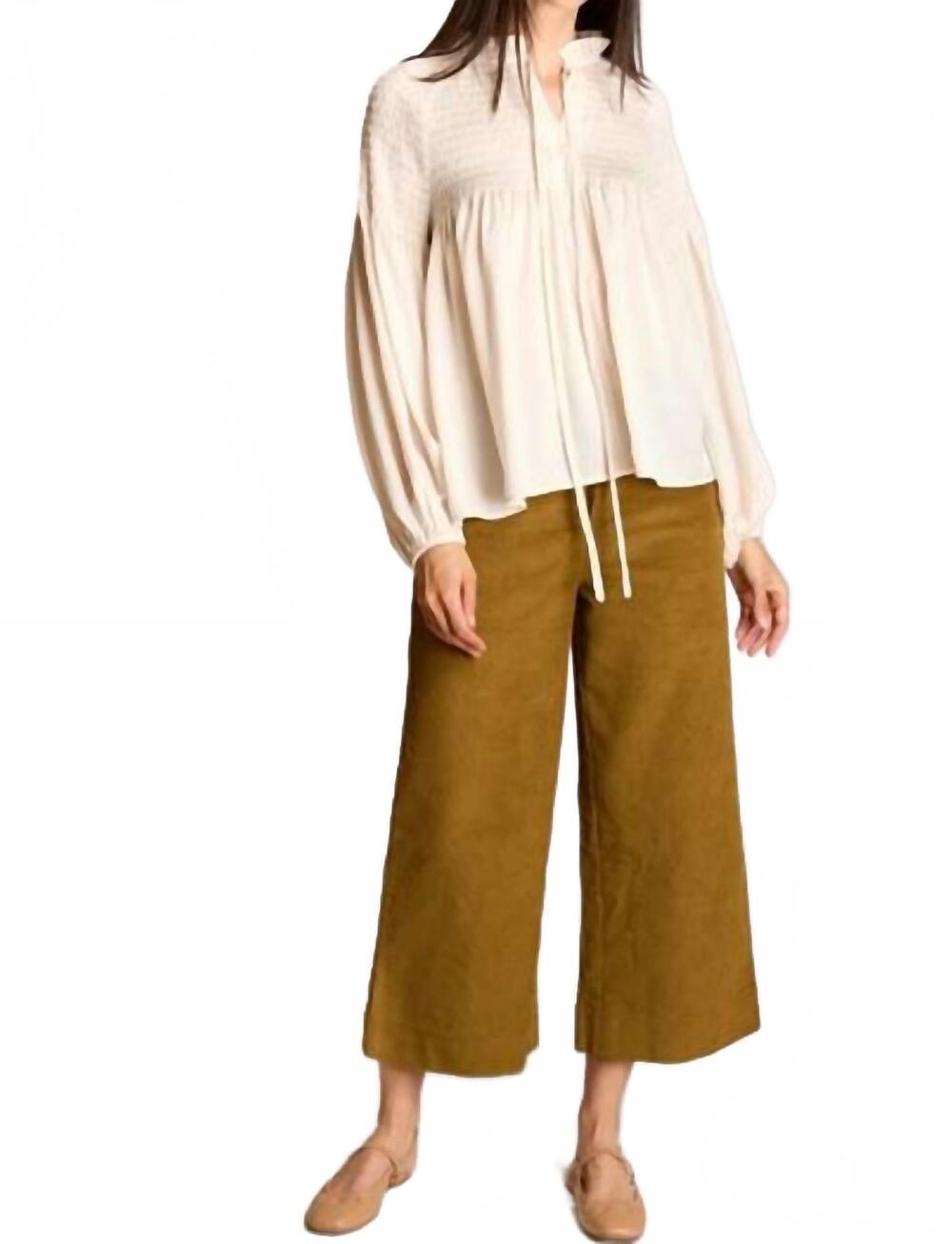NEW BEFORE YOU smocked satin balloon sleeve top in cream